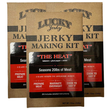 Jerky Making Kit | Pack of 3 | 12 oz. Box | The Heat Flavored | Habanero, Ghost Pepper, & Smoke Flavor | Perfect Kit To Make Spicy Beef Jerky | Seasons 20 lb. Of Meat | 3 Easy Steps | Detailed Instructions Included